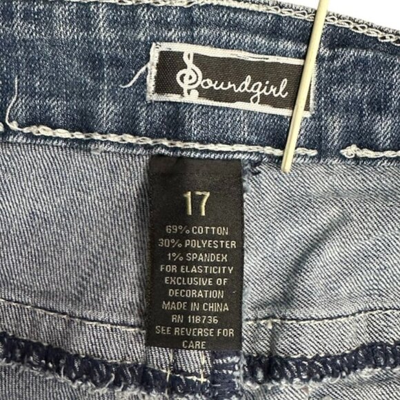 Soundgirl Jeans Juniors 17 Blue Bootcut Studs Bling Thick Stitch Fluer De Lis - Picture 4 of 16